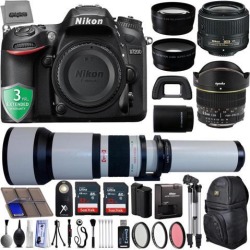 Nikon D7200 24.2MP 1080P DSLR Camera w/ Wi-Fi & GPS Ready + 5 Lens - 6.5 to 2600mm - 64GB - 30PC Kit - Nikon 18-55VR - Opteka 6.5mm - 650-2600mm -