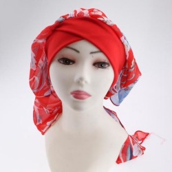 Women Elastic Head Scarf Turbans Night Sleep Hat Chemo Hair Loss Wrap Cap Red