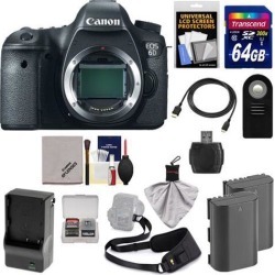 Canon EOS 6D Digital SLR Camera Body with 64GB Card + 2 Batteries & Charger + Sling Strap + HDMI Cable + Remote + Accessory Kit