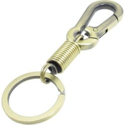 Bronze Tone Metal Ring Pendant Coil Spring Carabiner Keyring Keychain