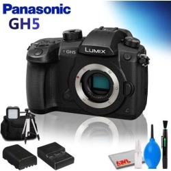 Panasonic Lumix DC-GH5 Mirrorless Micro Four Thirds Digital Camera (Body Only) w/ Backpack, Tripod, LED Light and Cleaning Kit