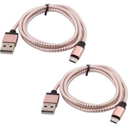 Mobile Phone Nylon Braided USB 2.0 A Male to Micro B Charger Cable Pink 2pcs