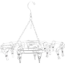 Home Stainless Steel Swivel Hook 22 Pegs Drying Rack Clothes Hanger Silver Tone