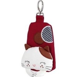 Lobster Clasp Zip Up Cloth Cat Head Decor Key Coin Holder Bag Purse Wallet Red