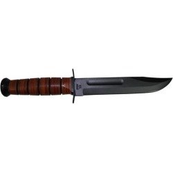 Ka-Bar 1220 US Army 7' Leather Hndl Plain Brown Leather Sheath Fixed Knife