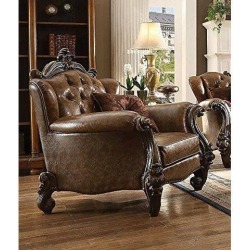Acme Furniture 52102 Versailles Chair w/2 Pillows, 2T L-Brown PU & Cherry Oak