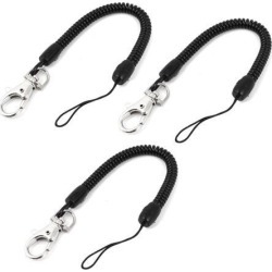 Unique Bargains Lobster Clasp Key Chain Ring Stretchy Spring Spiral Coiled Strap Black 3pcs
