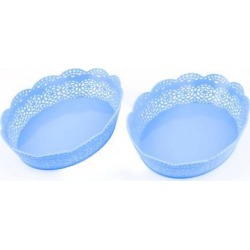 Unique Bargains 2pcs Blue Plastic Flower Edge Decor Fruit Vegetable Storage Basket Container