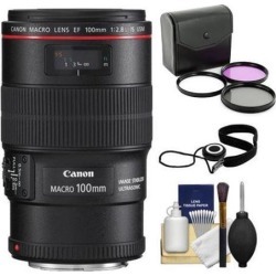 Canon EF 100mm f/2.8L Macro IS USM Lens + UV Filter + Kit for EOS 6D, 70D, 7D, 5DS, 5D Mark II III, Rebel T3, T3i, T5, T5i, T6i, T6s, SL1