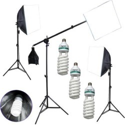 Studio Lighting Kit 3x 105w 5500K CFL w/ 20' Soft Boxes Boom Stand & Lamp Stands
