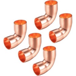 1/2-inch ID 90 Degree Copper Elbow Short-Turn Copper Pipe Fitting Conector for Plumbing 5pcs