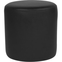 Barrington Upholstered Round Ottoman Pouf in Black Leather
