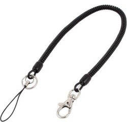 Metal Lobster Clasp Retracting Coiled Lanyard Keyring Key Holder Black 36cm