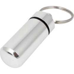 Unique Bargains Aluminum Alloy Capsules Pills Box Bottle Silver Tone w Key Ring