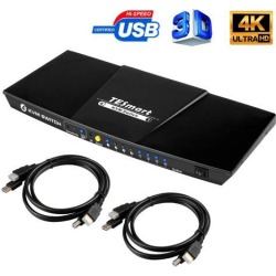 TESmart KVM Switch HDMI 4K 4 Input 1 Output 3840x2160@30Hz, 2 Pcs 5ft KVM Cables, USB 2.0 Control of 4 Computers/Servers/DVR (BLACK)