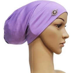 Women Muslim Stretch Hijab Hat Hair Loss Cover Scarf Chemo Cap Purple