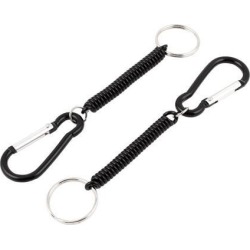 Unique Bargains 2 Pcs 5' Carabiner Hook Elastic Spring Coil Key Chain Strap Rope Black