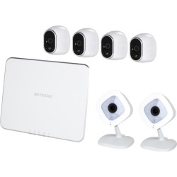Open Box - NETGEAR Arlo Smart Home Security Camera System - 4 HD, 100% Wire-Free, In / Outdoor Cameras w/ Night Vision Battery Powered and 2 Arlo Q