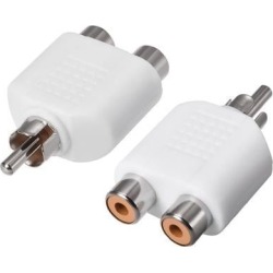 RCA Male to 2 RCA Female Connector Splitter Adapter Coupler White 2Pcs for Stereo Audio Video AV TV Cable Convert