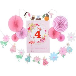 Number Happy Birthday Poster Paper Fan Flower Fairy Flower Banner Set 4