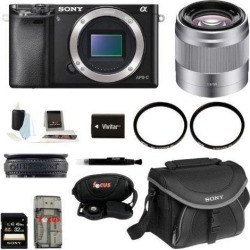 Sony a6000: Alpha A6000 Mirrorless Digital Camera (Body) with 50mm Lens Bundle and 32GB Deluxe Accessory Kit