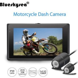 Blueskysea T2 Motorcycle Twin Camera Dual HD Dash Cam Action 3' TFT Display Camcorder DVR Video Recorder