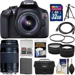 Canon EOS Rebel T6 Wi-Fi Digital SLR Camera & EF-S 18-55mm IS II with 75-300mm III Lens + 32GB Card + Case + Battery + Tele/Wide Lenses + Kit