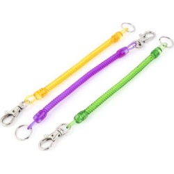Unique Bargains 3Pcs Lobster Clasp Stretchy Spring Coil Keychain Key Holder Green Purple Orange