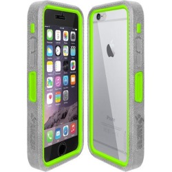 Amzer Grey on Green Embedded Tempered Glass Rugged Case With Holster for Silver/Gold Apple iPhone 6 Plus / 6S Plus