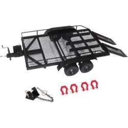 Heavy Duty Metal Trailer with Tow Hook for 1/10 RC Crawler Car Accessories