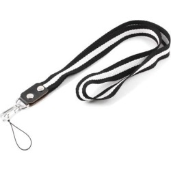 Unique Bargains Striped Print Mobile Phone MP3 Work Card Neck Strap White Black