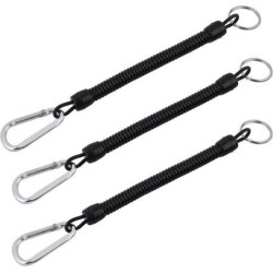 Plastic Carabiner Hook Spring Coil Keychain Silver Tone Black 22.5cm Long 3pcs