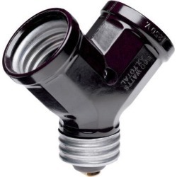 Pass & Seymour, 128, 15A, 125V, 600W, Single Lamp Holder to Twin Adapter Easy Converting Adapter