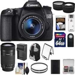 Canon EOS 70D Digital SLR Camera & EF-S 18-55mm IS STM Lens with 55-250mm IS STM Lens + 64GB Card + Battery + Charger + Backpack + Tele/Wide Lens Kit