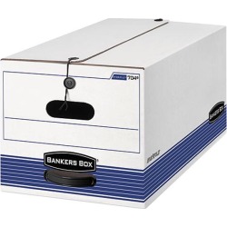 Bankers Box 0070503 Stor/File Storage Box, Legal, String and Button, White/Blue, 4/Carton