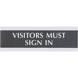 Headline Sign 4763 Century Series Office Sign, 'Visitors Must Sign In', 9 x 3, Black/Silver