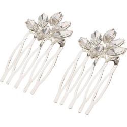 Crystal Rhinestone Wedding Pearls Hair Clip Comb Bride Rhinestone- Silver