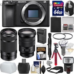 Sony Alpha A6500 4K Wi-Fi Digital Camera Body with 18-105mm f/4 & 55-210mm Lenses + 64GB Card + Backpack + Flash + Battery & Charger Kit