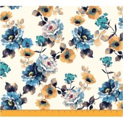 Soimoi 58 Inches Wide Dressmaking Floral Printed 60 GSM Cotton Fabric For Sewing By The Meter - White and Blue