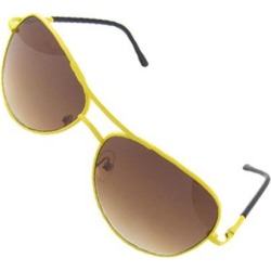 Yellow Metal Frame Oval Tan Lens Sunglasses for