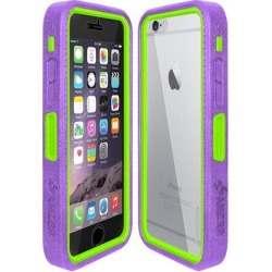 Amzer Purple on Green Embedded Tempered Glass Rugged Case With Holster for Silver/Gold Apple iPhone 6 Plus / 6S Plus