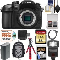 Panasonic Lumix DMC-GH4 4K Micro Four Thirds Digital Camera Body with 64GB Card + Battery + Backpack Case + Tripod + Flash + Accessory Kit