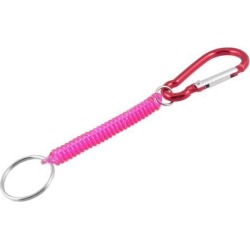 Unique Bargains Red Carabiner Hook Pink Spring Stretchy Coil Keychain Key Chain Strap Rope
