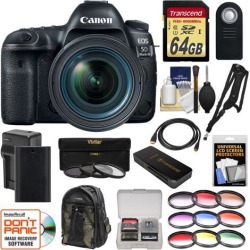 Canon EOS 5D Mark IV 4K Wi-Fi Digital SLR Camera & EF 24-70mm f/4L IS USM Lens + 64GB SD Card + Battery & Charger + Backpack + 9 Filters + Strap Kit