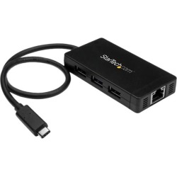 StarTech.com HB30C3APDW USB C Hub - Powered - White - 3 Port USB-C to USB-A (3x) and GbE RJ45 (1x) - USB to Ethernet - USB Port Expander