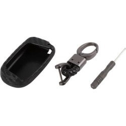 Silicone Carbon Fiber Pattern Car Key Fob Cover Keyless Remote Key Soft Case Protector with Keychain for Jeep Dodge Chrysler