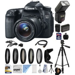 Canon EOS 70D Digital SLR Camera with 18-55mm STM Lens with 16GB Memory + Flash + Extra Battery + Charger + UV-CPL-FL-ND4-10x Macro Filters +.