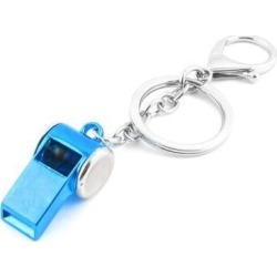 Unique Bargains Silver Tone Pale Blue Metal Whistle Pendant Keychain Key Ring Holder