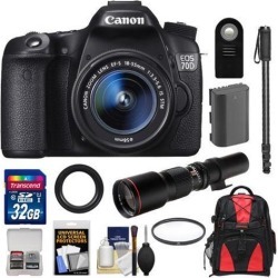 Canon EOS 70D Digital SLR Camera & EF-S 18-55mm IS STM Lens with 500mm f/8.0 Lens + 32GB Card + Battery + Backpack + Monopod + Accessory Kit