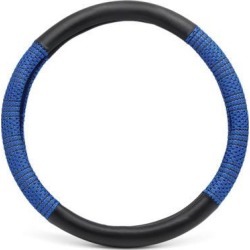 S Blue Black Ice Silk Faux Leather Anti Skid Car Steering Wheel Cover Protector